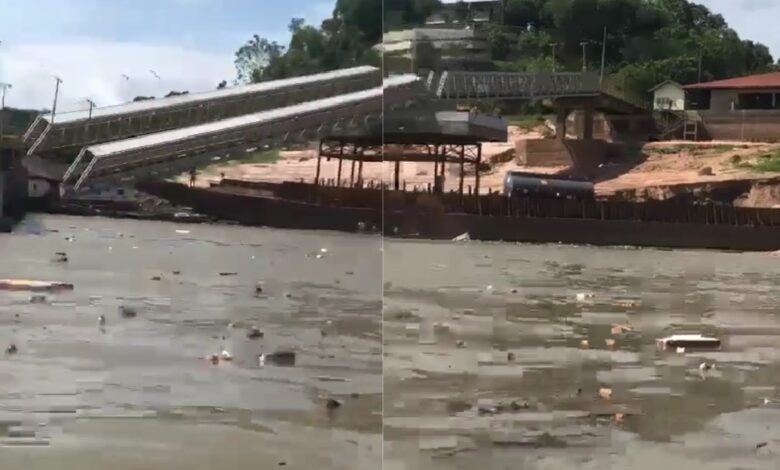 Porto desaba e deixa 7 pessoas feridas e uma criança desaparecida no Amazonas