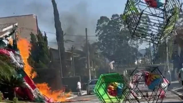 Balão cai e provoca incêndio em condomínio de Taubaté, no interior de SP