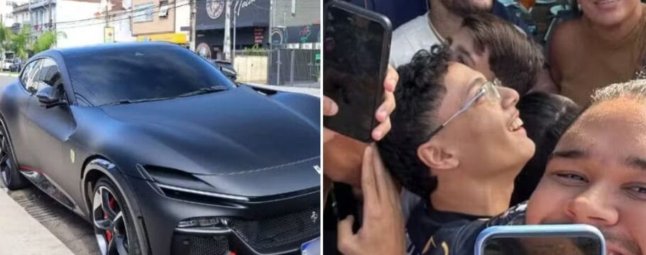 Neymar visita churrascaria em Santos com nova Ferrari e atrai fãs