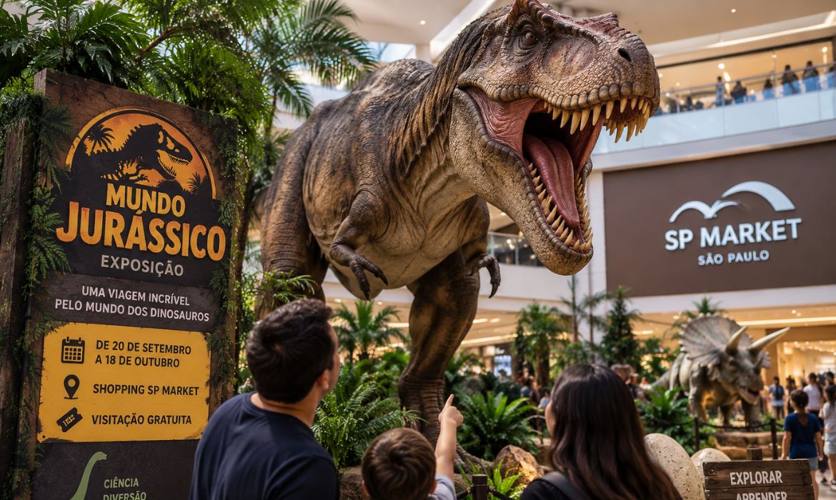 Exposio gratuita de dinossauros chega ao Shopping SP Market neste domingo 20