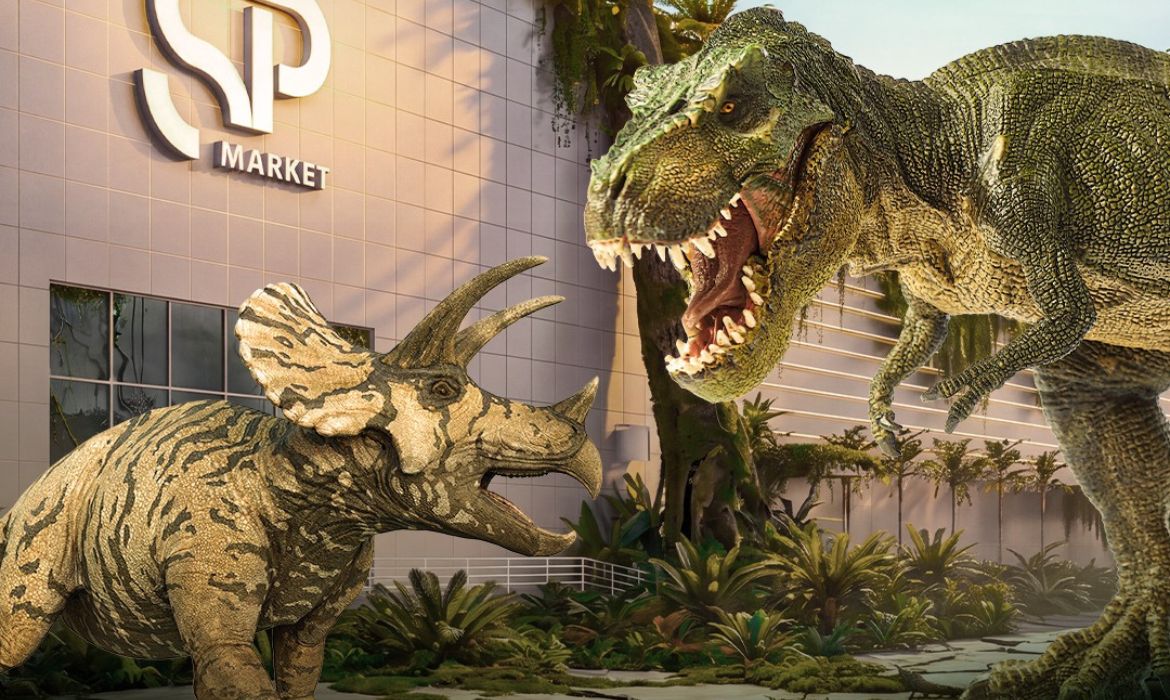 Exposição gratuita de dinossauros chega ao Shopping SP Market neste domingo (20)