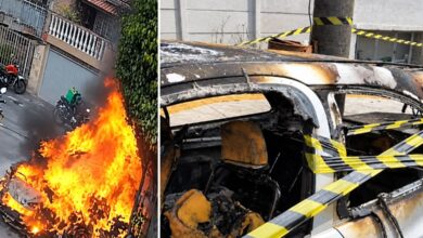 Cabos de energia caem e incêndio destrói carro e dez motos em São Paulo