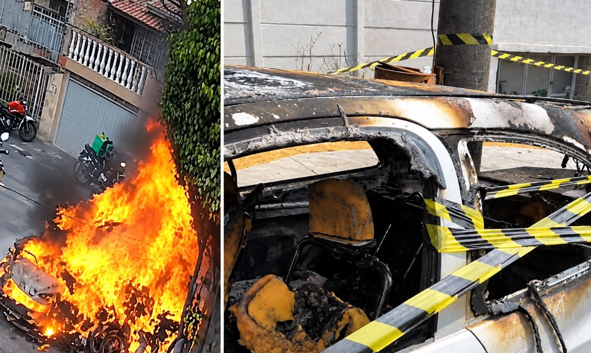 Cabos de energia caem e incêndio destrói carro e dez motos em São Paulo